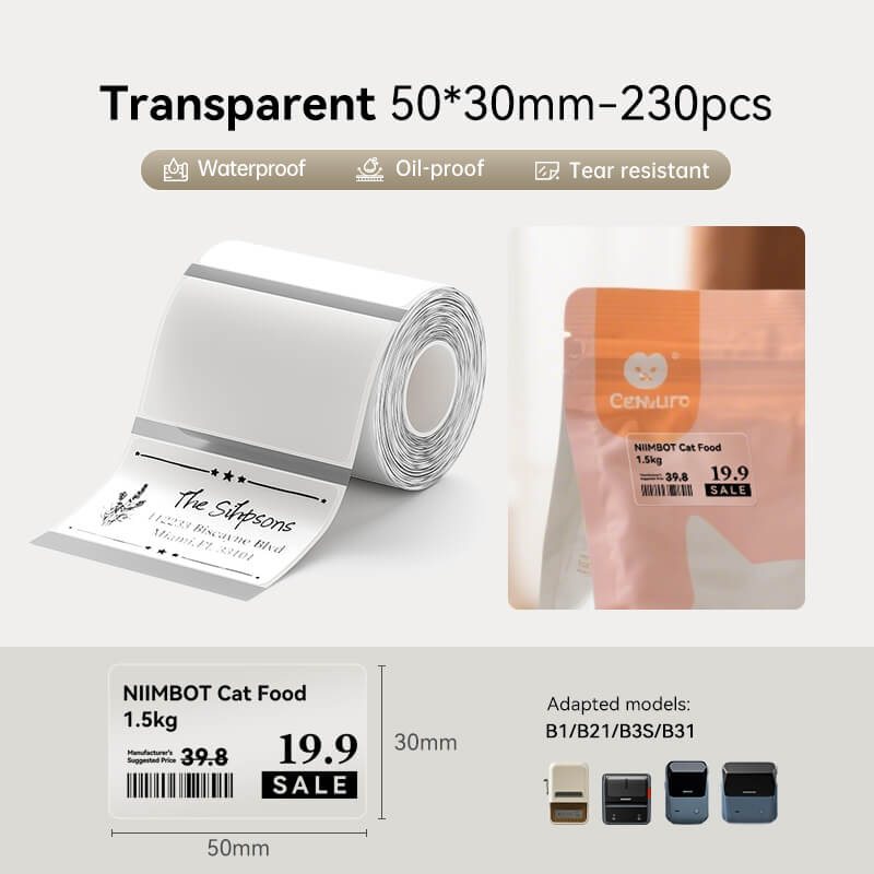 Niimbot Thermal Labels 50×30mm – 230 Labels – Removable – White – Compatible with B21 / B21 Pro / B1 / B3S / B31 / B4