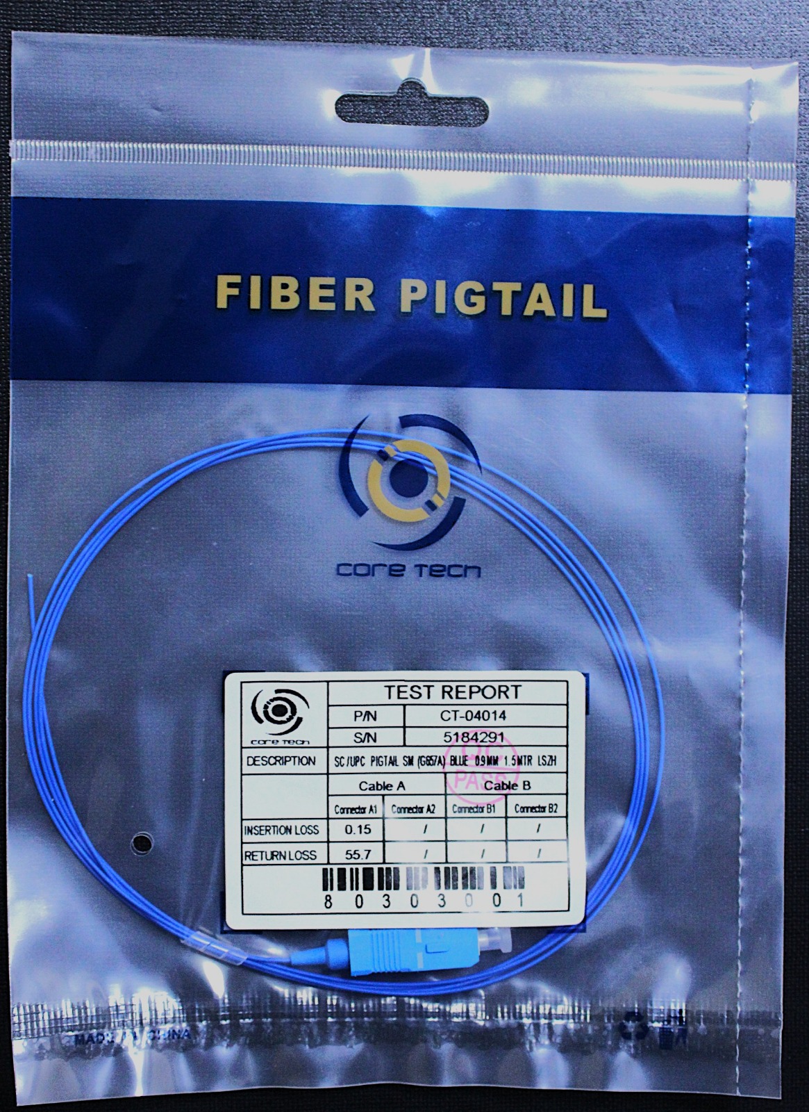SC/UPC PIGTAIL SM(G657A) BLUE 0.9MM 1.5MTR LSZH CT-04014