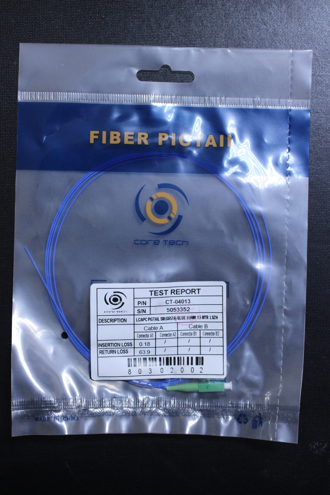 LC/APC PIGTAIL SM (G657A) BLUE 0.9MM 1.5MTR LSZH CT-04013