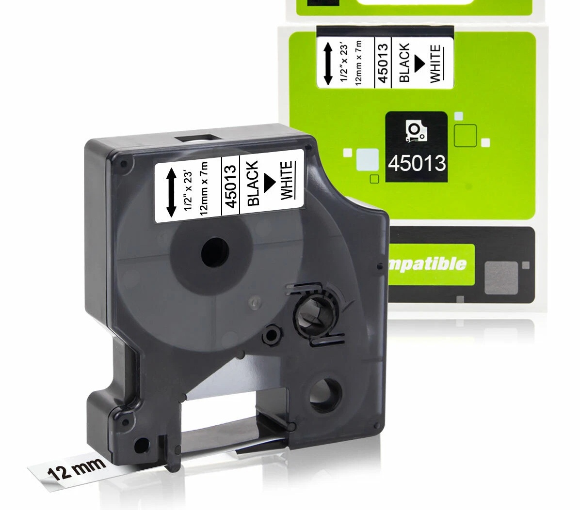 COMPATIBLE 12 MM BLACK ON WHITE LABEL TAPE FOR DYMO LABEL PRINTERS