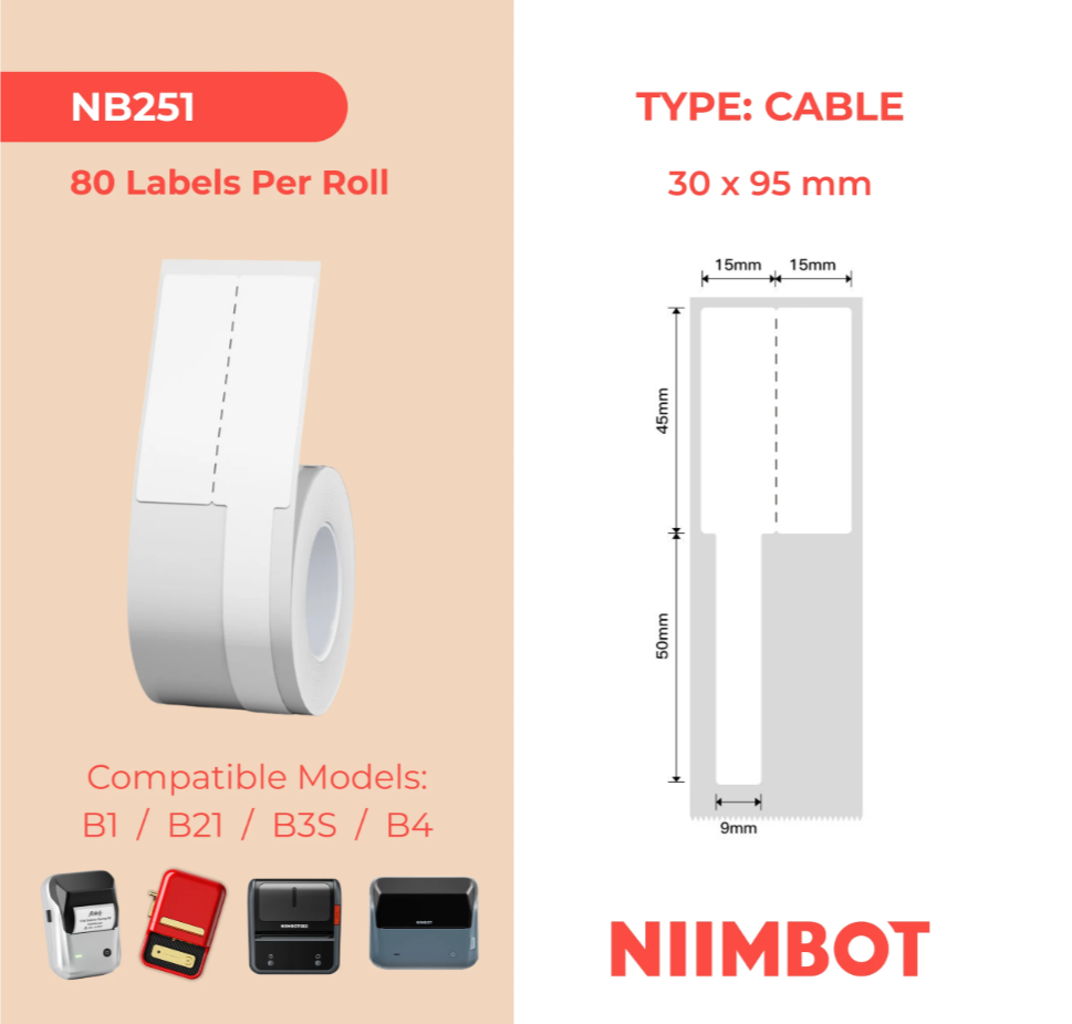 NIIMBOT Labels - T30x45+50 - 80PCS white Labels – Removable – White – Compatible with B1 / B21 / B3S / B4