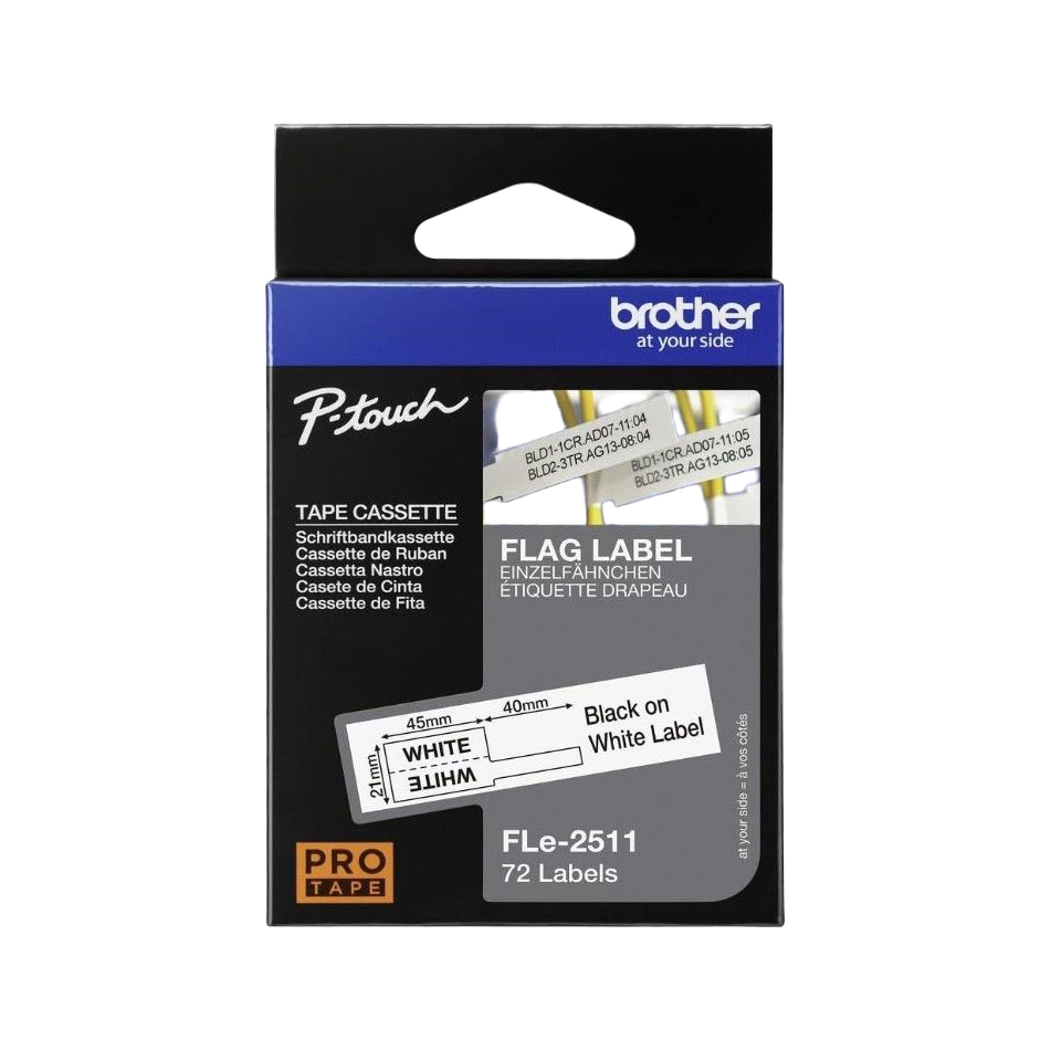 Brother FLe-6511 Flag Label - Black on Yellow, 0.82 x 1.7 Inches for Cable Management