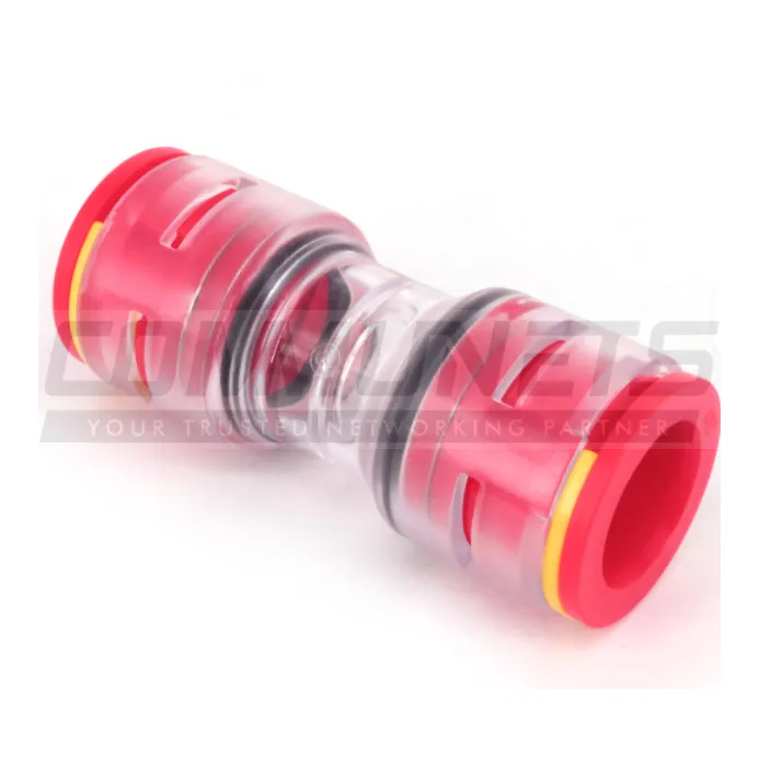 Microduct Connector STR 12/8 with Locking Clips β Straight Push-Fit Coupler for Fiber Optic Microducts Red Colour