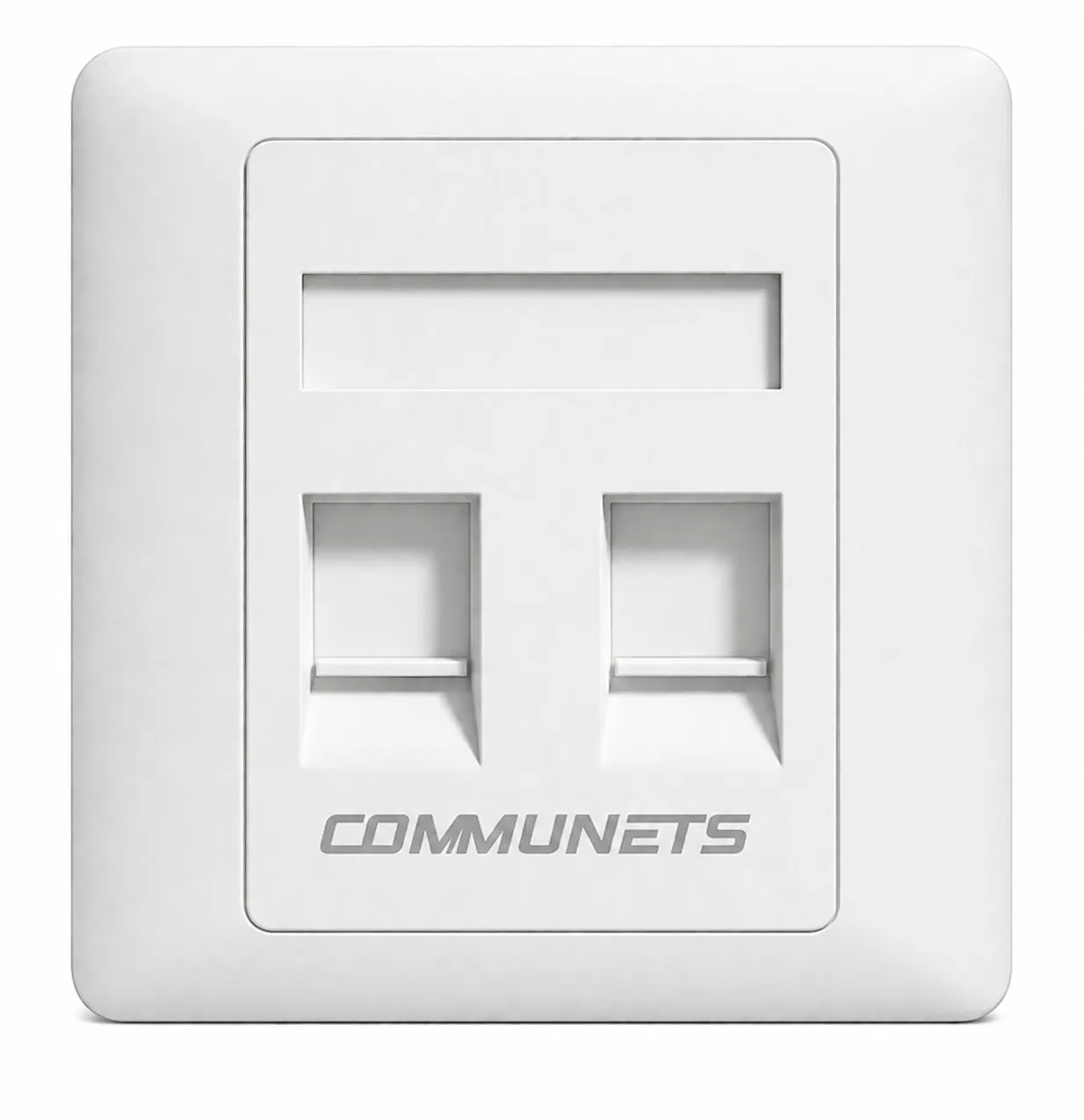 RJ-45 Flat Face Plate Double Port, Empty White - COMMUNETS